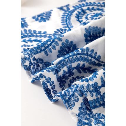 Blue Boho Print Flutter Sleeve Crew Neck Blouse