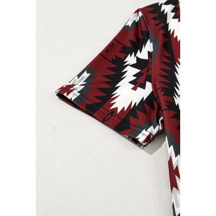 Red Western Aztec Printed Long T-shirt Dress