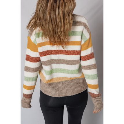 Multicolour Stripe Drop Shoulder Crew Neck Sweater