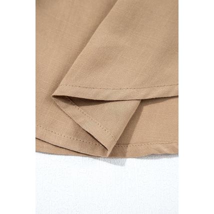 Light French Beige Waffle Patchwork Button Up Frayed Hem Shirt
