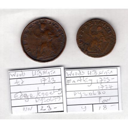 Ireland/USA. Woods Farthing & Halfpenny 1729s. dy20679