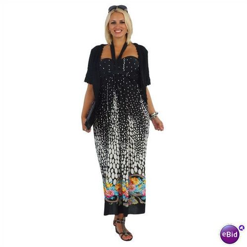 BNWT BLACK Bandeau Maxi Dress Monochrome Size 20 BLACK/MULTI