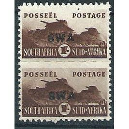 South West Africa 1943 SG130 1/- Brown WAR EFFORT Mounted Mint PAIR .. ..