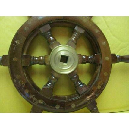 Vintage Ship's Wooden Steering Wheel, 18"