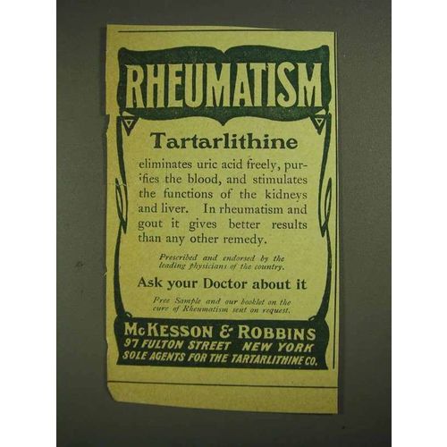 1903 McKesson & Robbins Tartarlithine Ad - Rheumatism