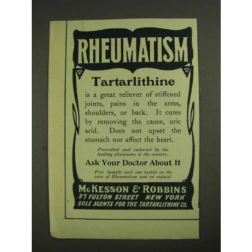 1903 McKesson & Robbins Tartarlithine Ad - Rheumatism