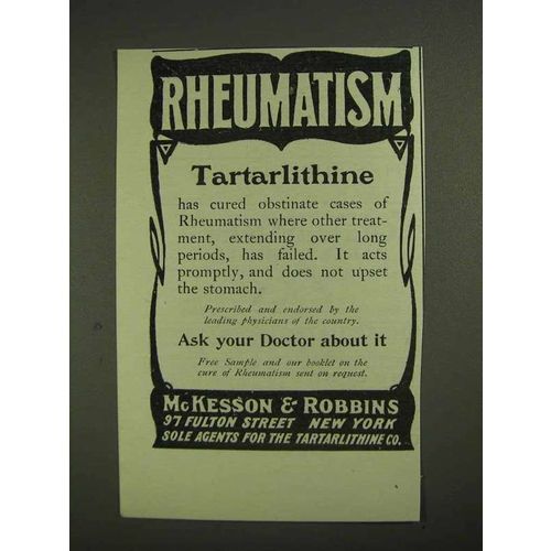 1903 McKesson & Robbins Tartarlithine Ad - Rheumatism