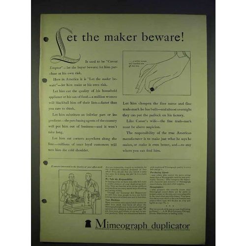 1940 Mimeograph Duplicator Ad - Let Maker Beware