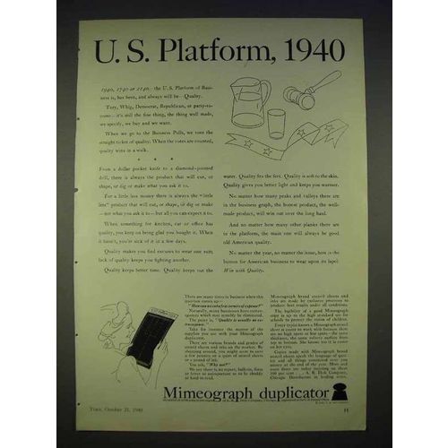1940 Mimeograph Duplicator Ad - U.S. Platform, 1940