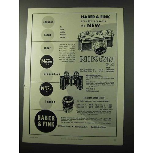 1956 Haber & Fink Nikon S-2 Camera, Nikkor Lenses Ad
