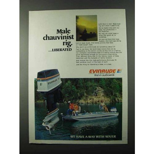 1977 Evinrude 75 Outboard Motor Ad - Male Chauvinist
