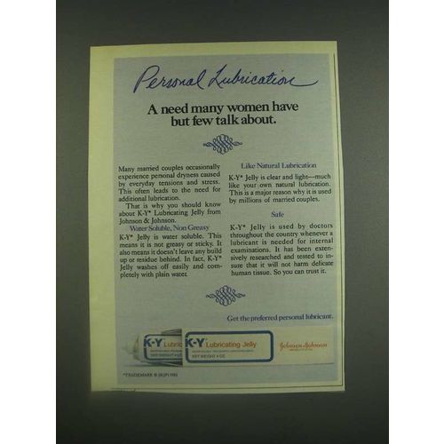1985 K-Y Lubricating Jelly Ad - Personal Lubrication a need many women have