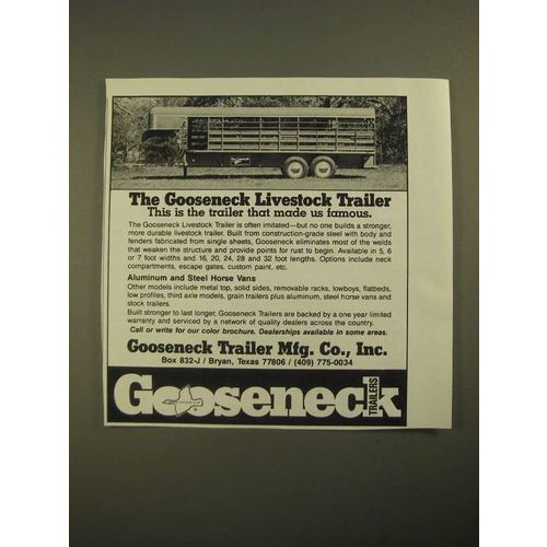 1987 Gooseneck Livestock Trailer Ad - Made Us Famous