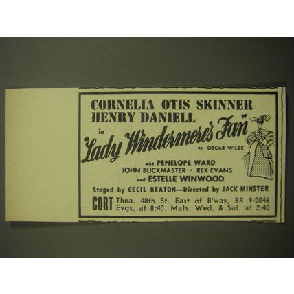 1946 Lady Windermere's Fan Play Ad - Cornelia Otis Skinner Henry Daniel