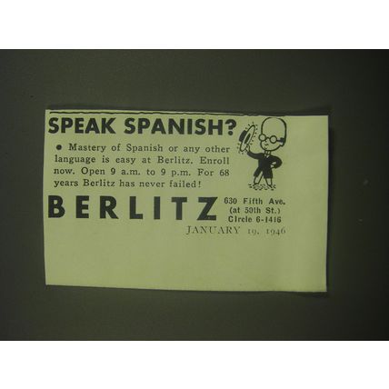 1946 Berlitz School of Languages Ad - Speak Spanish?