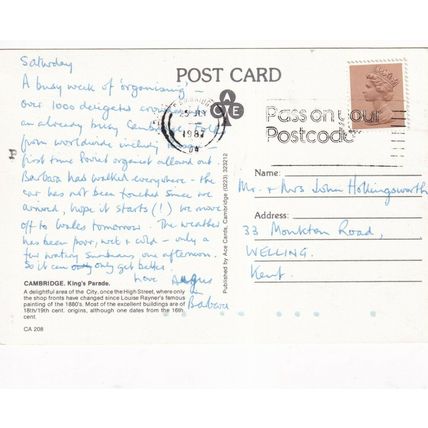Cambridge Kings Parade Cambridgeshire Postcard 1987 posted VGC