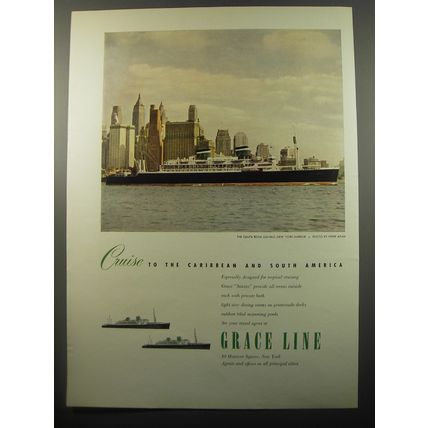1950 Grace Line Cruise Ad - Santa Rosa New York Harbor - Photo by Henri Adan