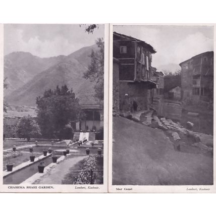 Chashma Shahi Garden Mar Canal 2x Old Kashmir India Postcard s