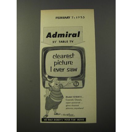 1953 Admiral Model 121DX11 Television Ad - Walt Disney's Smee of Peter Pan