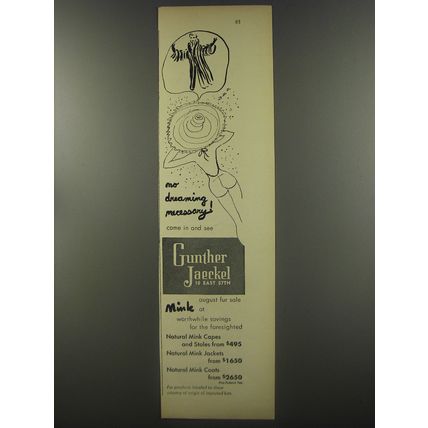 1956 Gunther Jaeckel Mink Furs Ad - No dreaming Necessary