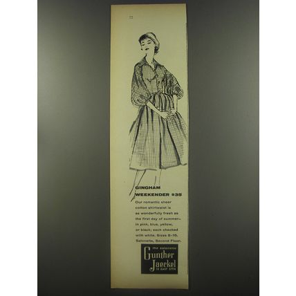 1956 Gunther Jaeckel Dress Ad - Gingham Weekender $35