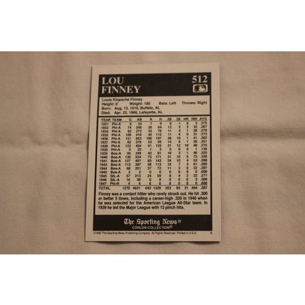 Louis "Lou" Finney 1992 The Sporting News Conlon Collection NO. 512