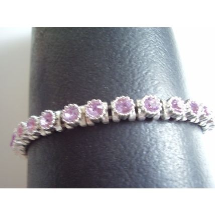 Vintage Tennis Bracelet Pink Crystal Stones in Silver-plated Cells Retro Bangle