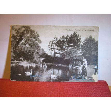 THE LAKE, PEOPLE'S PARK, GRIMSBY, LINCOLNSHIRE used antique postcard 1920 pm #