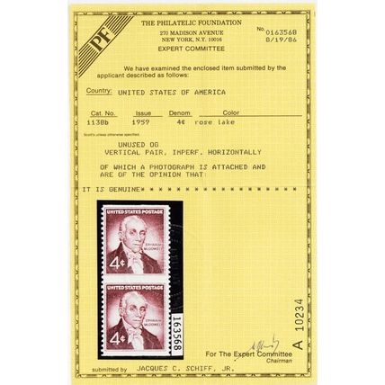 1138b, Mint NH 4¢ Imperforate Between Error With PFC Certificate * Stuart Katz