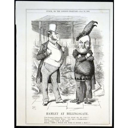 HAMLET AT BILLINGSGATE 1881 John Tenniel - Joseph Swain PUNCH CARTOON PAGE