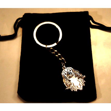 CAVALIER SPANIEL DOG KEY RING WITH KEY CHAIN & VELVET GIFT BAG