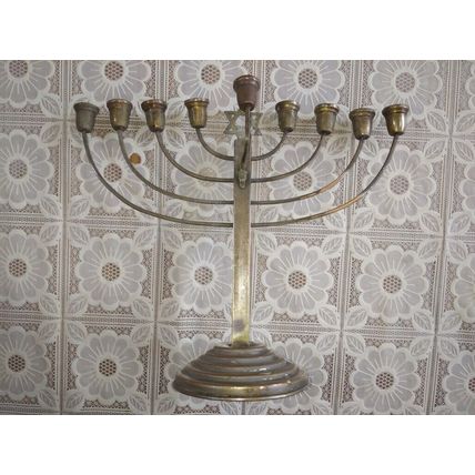Vintage Early 20C Wide Judaica Silver-Plated Chanukah Menorah Marked 100, W 30cm