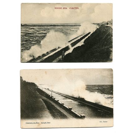 2 postcards lot UK England Essex Clacton-on-Sea rough seas posted 1904 & 1909