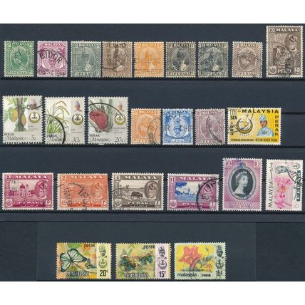 25x Stamp Mix - Perak - Used Hinged - Commemorative & Definitive