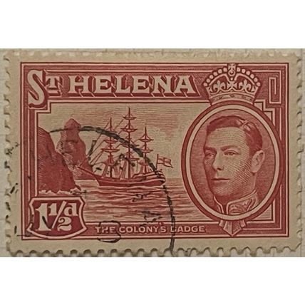 St Helena KGVI 1938 1½d Scarlet Used SG 133 Sc 120 stamp badge king george