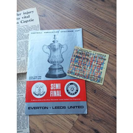 1968 FA Cup Semi Final Programme, Ticket & Newspaper – Everton vs Leeds Utd