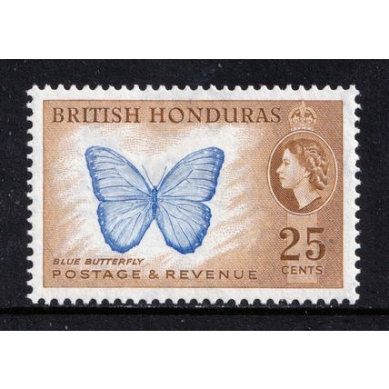 British Honduras QEII 1953-62 25c Blue Yellow-Brown Butterfly SG186 Mint MH