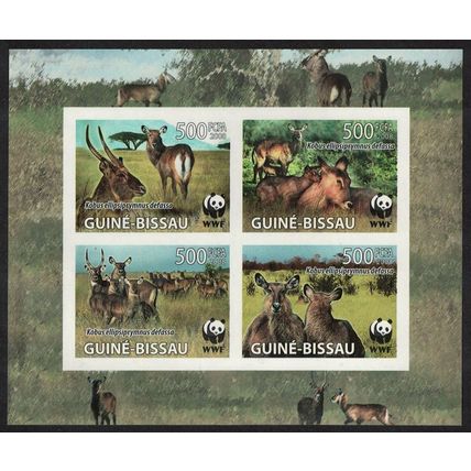Guinea-Bissau WWF Defassa Waterbuck 4 Imperf stamps in Block of 4 2008 MNH