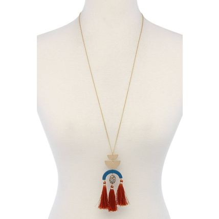 New Half Circle Metal Tassel Pendant Necklace