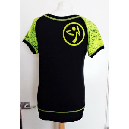 Zumba short sleeved V neck Tee Top Black multi XS UK 8