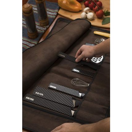 Asaya Canvas Chef Knife Roll Bag - 10 Knife Slots and a Large Zipper Pocket - Du