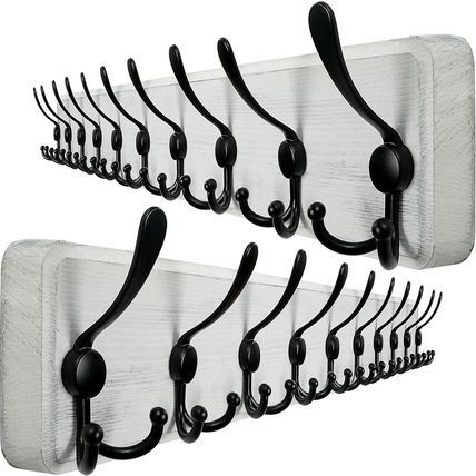 WEBI Wall Mounted Coat Rack, 38 9/16" Long, 10 Hooks, Wood Hanger Rail with Trip