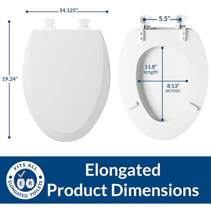 Bemis 1500EC Durable Wood Toilet Seat with Easy Clean Hinges, Made in USA, Elong