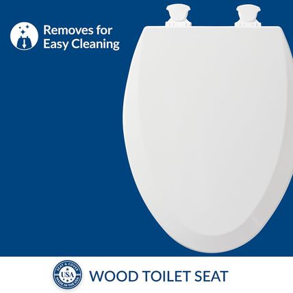 Bemis 1500EC Durable Wood Toilet Seat with Easy Clean Hinges, Made in USA, Elong