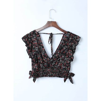 Black Multicolor Floral Ruffled Crop Top and Maxi Skirt Set