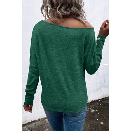 Green Asymmetrical Cut Out Buttoned Long Sleeve Top