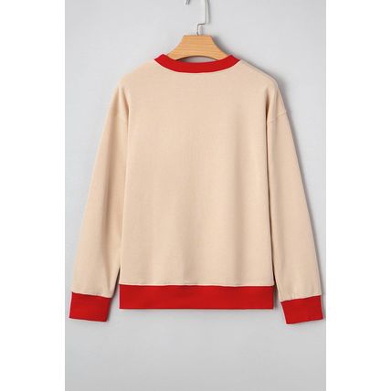 Oatmeal GAME DAY Letter Graphic Varsity Striped Detail Baggy Sweatshirt