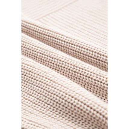 Parchment Mixed Texture Patchwork Knitted Puff Sleeve Sweater