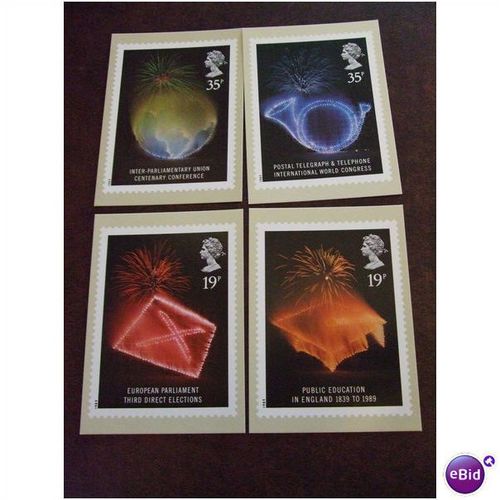 1989 GB Anniversaries PHQ 117 mint set of 4 cards Globe Ballot Paper Posthorn