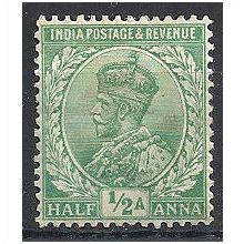 India 1911 SG107 1/2a Bright Green Mounted Mint ..